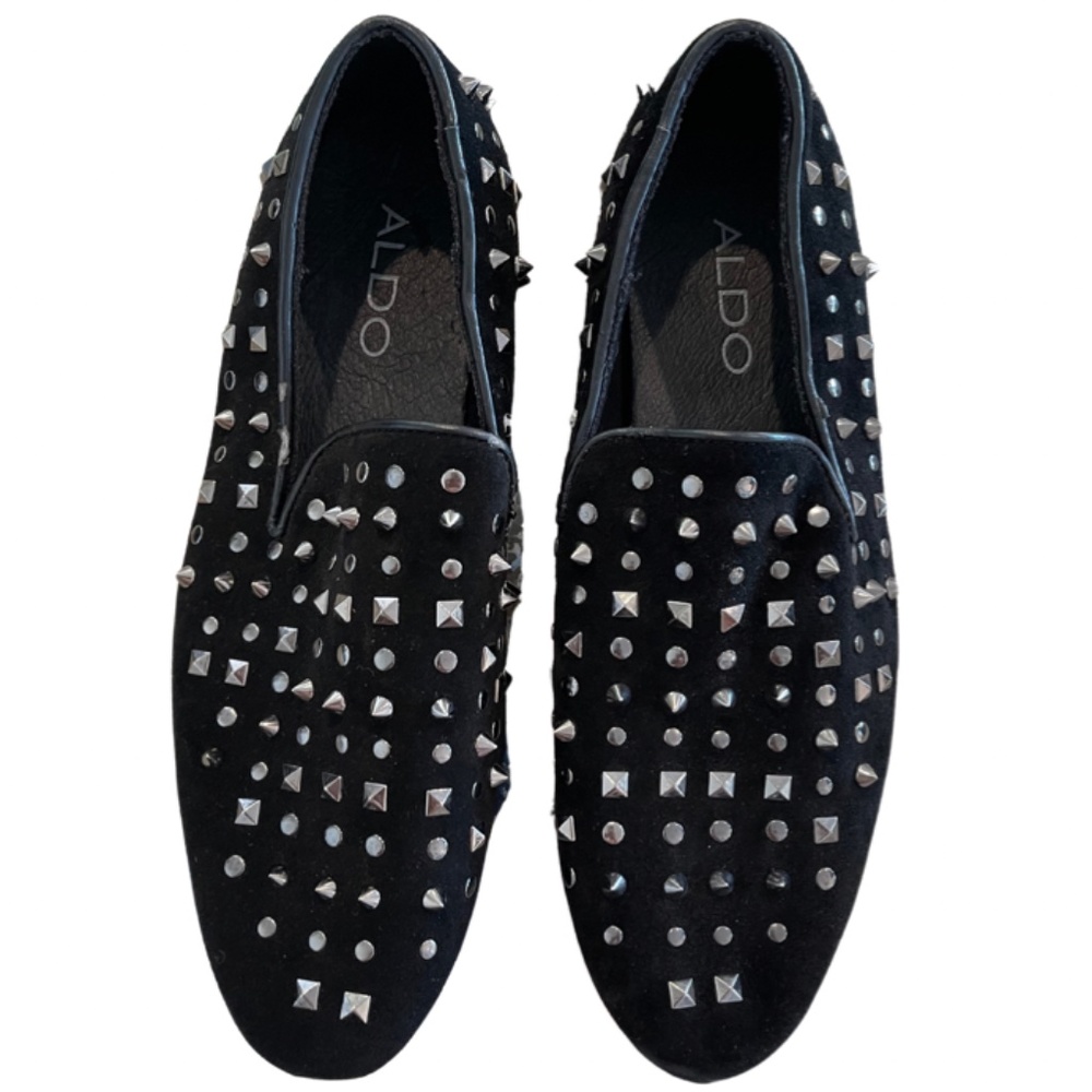 Aldo Black Velvet Slip- on's with metal details. Size 41